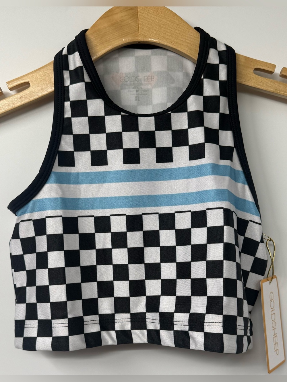 GOLDSHEEP Athletic Crop Top Checkerboard Poker Sports Performance SZ XL LG NWT